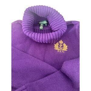 Ralph Lauren Womens Turtleneck Sweater Size XS Purple Gold Crest Pullover Ribbed